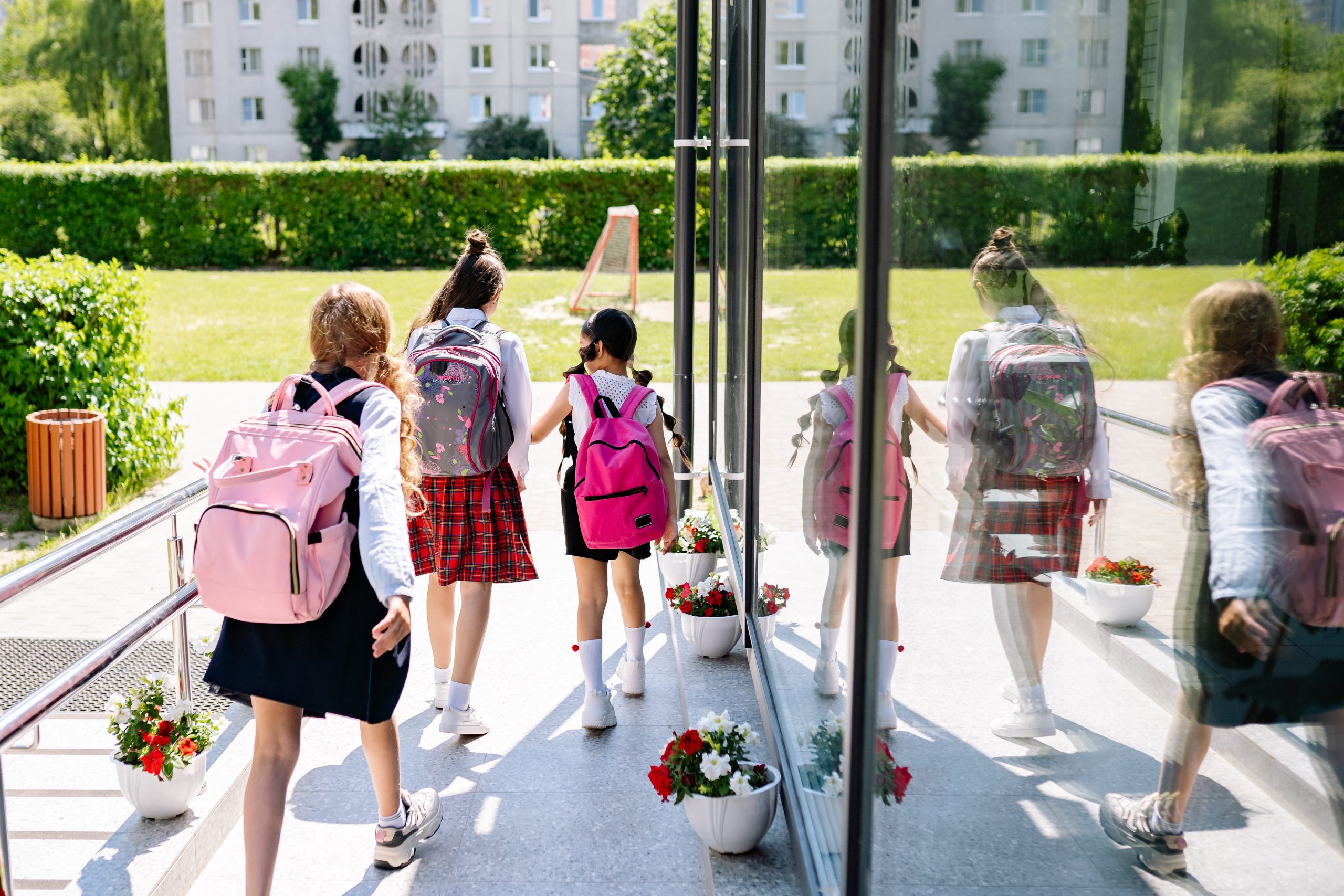 students leaving after a school day