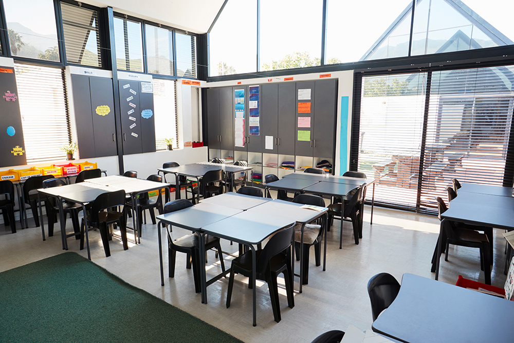 Modern open classroom with storage throughout